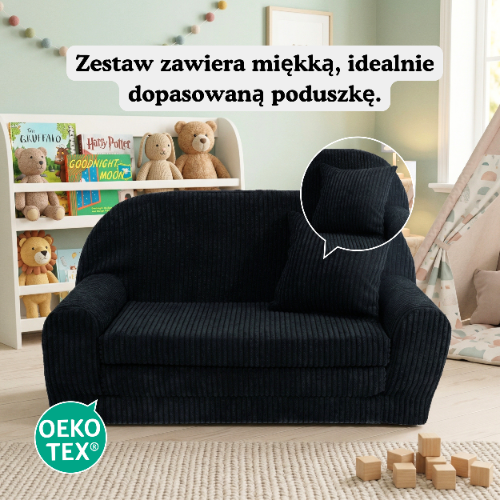 Kulatá dětská pohovka černý manšestr detail