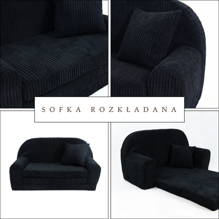Rozložená dětská pohovka černá manšestrová
