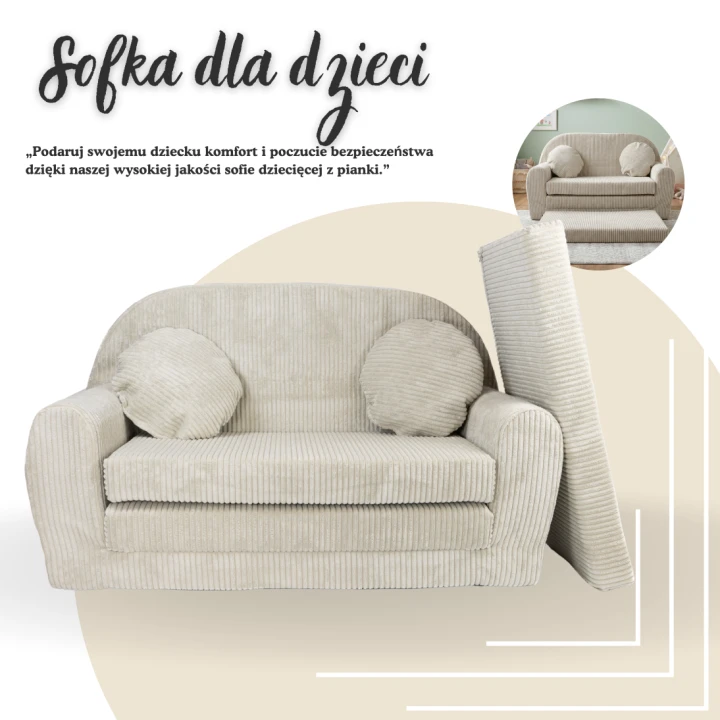 dětská rozkládací pohovka manšestr béžová detail