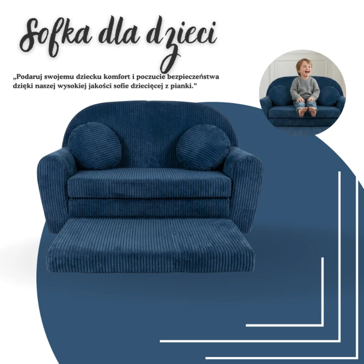Dětský nábytek manšestrová pohovka tmavě modrá