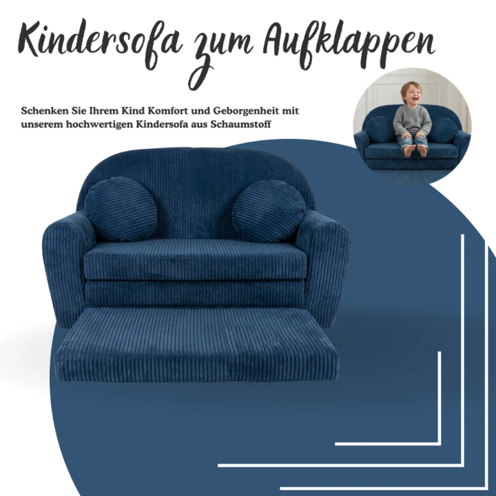 Měkká dětská pohovka manšestr tmavě modrá