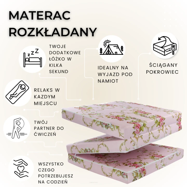 detailní pohled na skládací matraci s květinovým vzorem
