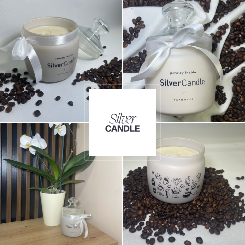 Vonná svíčka Coffee Latte se stříbrným šperkem