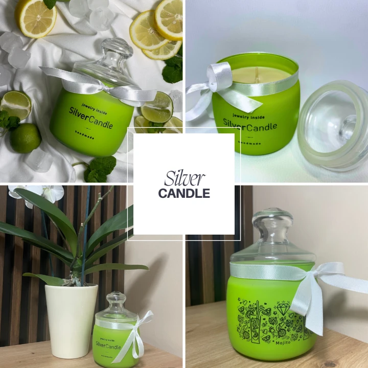 detail vonné svíčky mojito s limetkou a mátou
